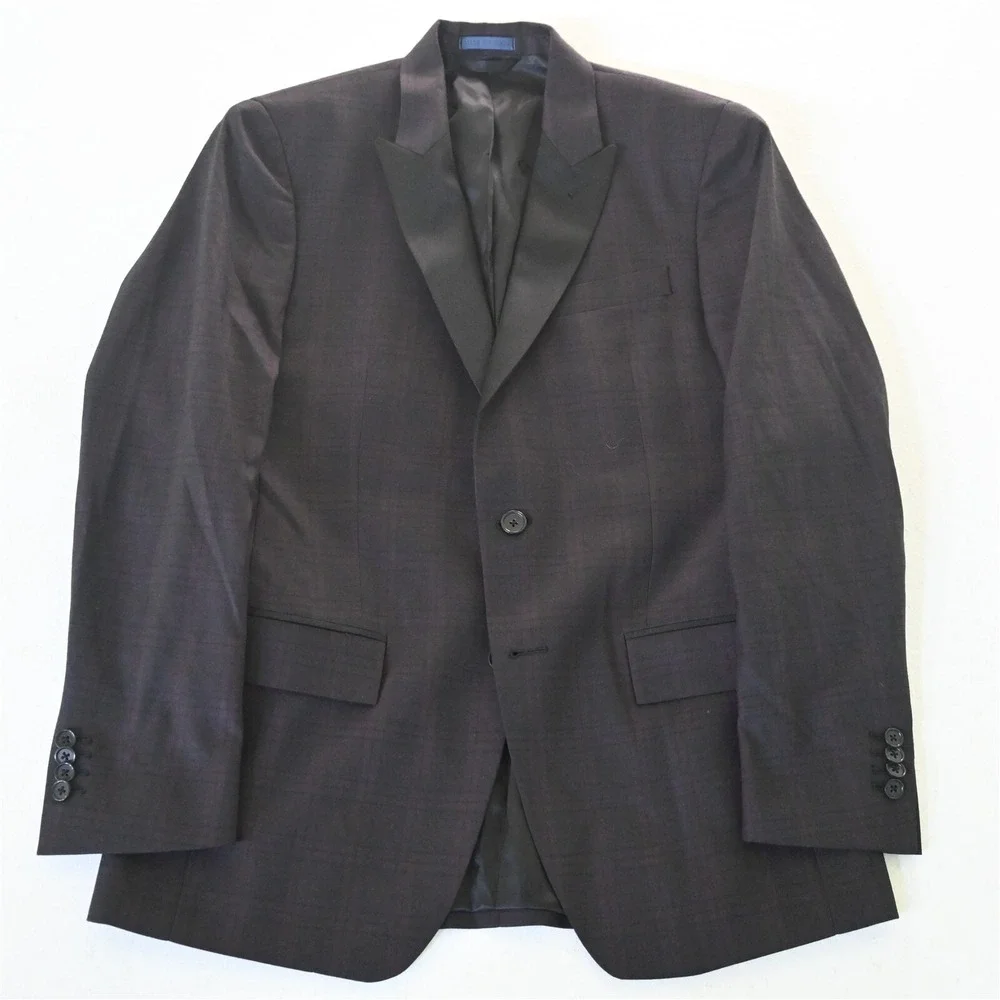 Ryan Seacrest 38R Brown Red Plaid Peak Lapel Mens‎ Blazer Suit Jacket Sport Coat